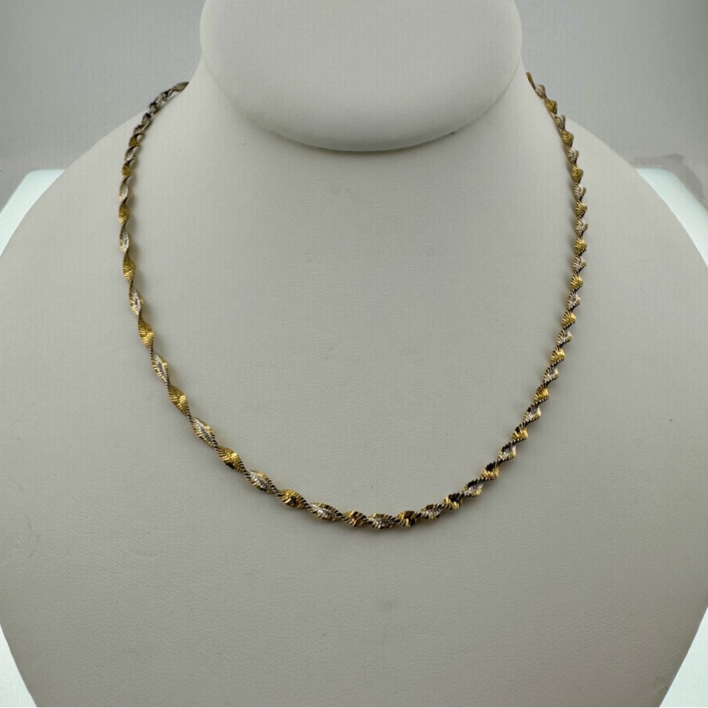 Gold and Silver Twisted Chain Necklace 24kt Gold over 9 inches